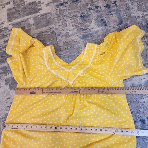 Vintage Two Potato Yellow Polka Dot Midi  Dress Mumu Wide Sleeve Pockets XL - Picture 13 of 16
